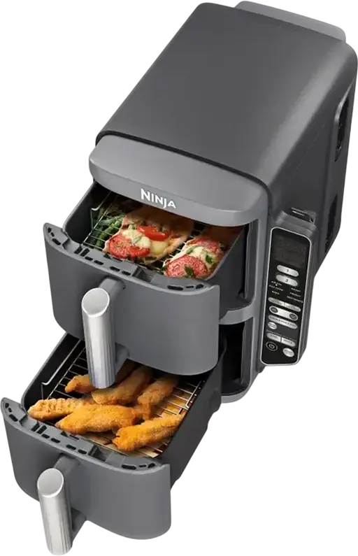 Ninja Double Stack XL SL451EU Air Fryer, 9.5L Dual Basket (2x 4.75L), 2470W, 6 Functions, Smart Temperature Probe, Ceramic Coating, Grey