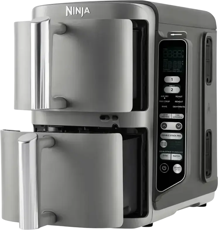 Ninja Double Stack XL SL451EU Air Fryer, 9.5L Dual Basket (2x 4.75L), 2470W, 6 Functions, Smart Temperature Probe, Ceramic Coating, Grey