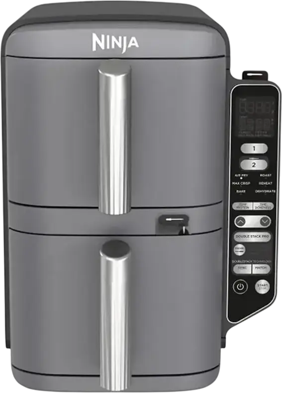 Ninja Double Stack XL SL451EU Air Fryer, 9.5L Dual Basket (2x 4.75L), 2470W, 6 Functions, Smart Temperature Probe, Ceramic Coating, Grey