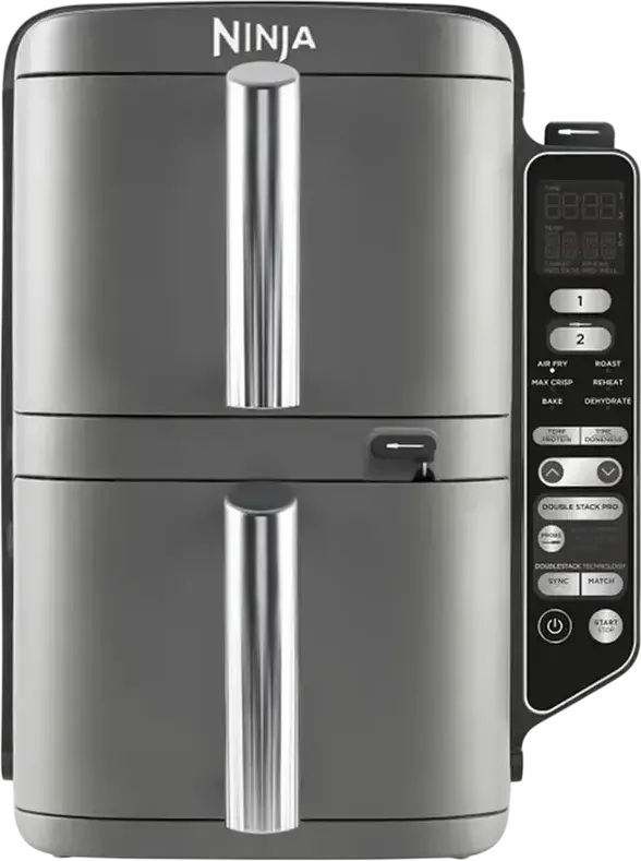 Ninja Double Stack XL SL451EU Air Fryer, 9.5L Dual Basket (2x 4.75L), 2470W, 6 Functions, Smart Temperature Probe, Ceramic Coating, Grey