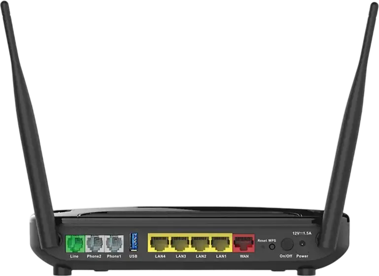 D-Link DVG-N5402G Wireless Router, 300 Mbps, 2.4 GHz, 3G/4G Connectivity, 2x2 MIMO, 4x Gigabit Ethernet LAN, 1x Gigabit WAN, USB 2.0, Black