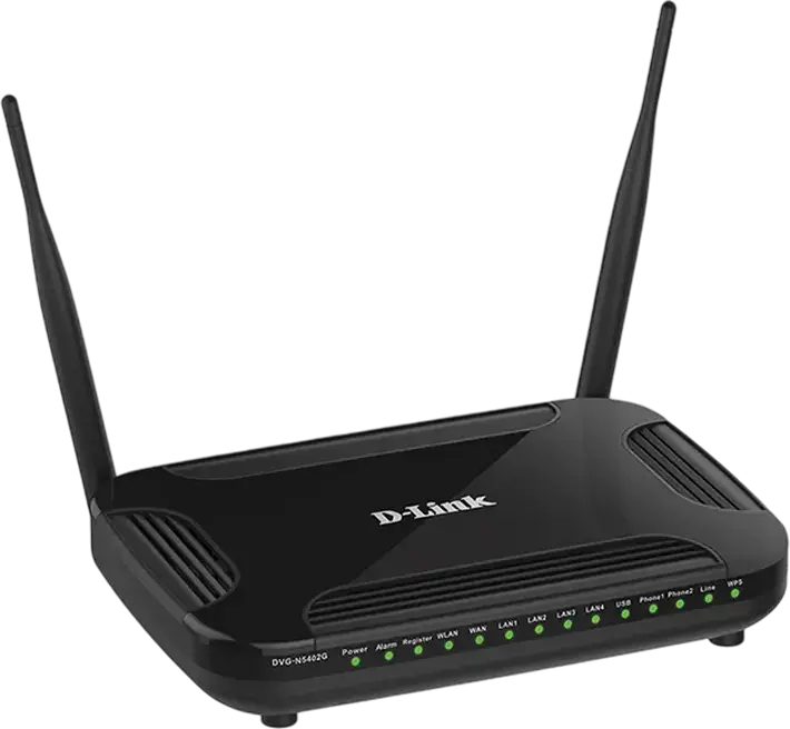 D-Link DVG-N5402G Wireless Router, 300 Mbps, 2.4 GHz, 3G/4G Connectivity, 2x2 MIMO, 4x Gigabit Ethernet LAN, 1x Gigabit WAN, USB 2.0, Black