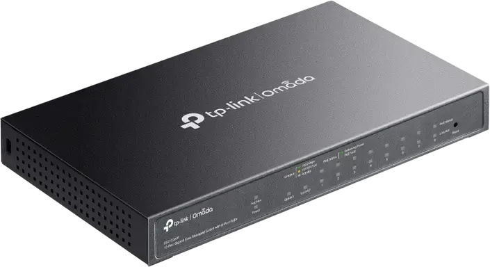 TP-Link Omada ES210GMP 10-Port Gigabit Easy Managed Switch, 8-Port PoE+ 123W Budget, 1x SFP/RJ45 Combo, L2 Features, Cloud Management, Metal Casing