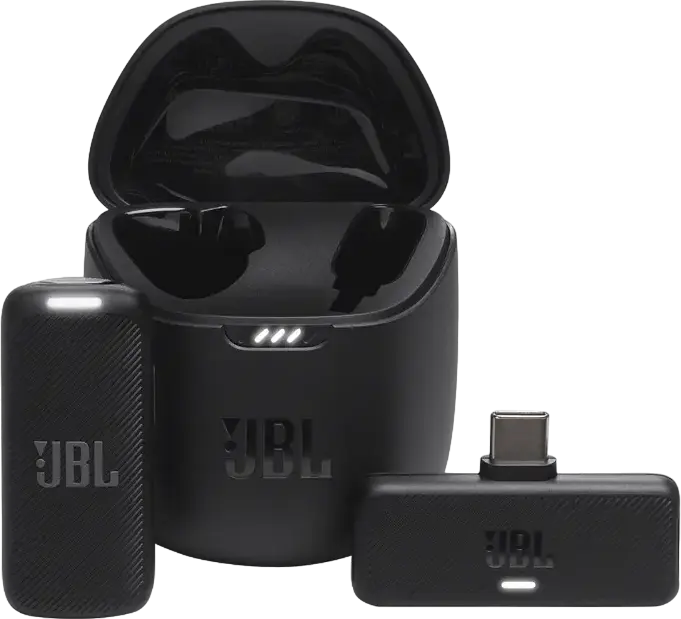 JBL Quantum Stream Wireless USB-C Omnidirectional Dynamic Lavalier Microphone with Charging Case, 100m Range, for Android and Apple USB-C Devices