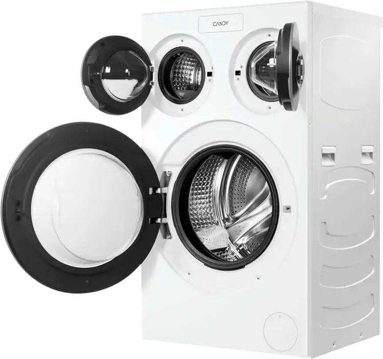 Candy MQD 410CBL9-S MultiWash Washing Machine, 12kg Total Capacity, 3 Drums, 1400 rpm, Energy Class A, UV Hygiene, Direct Motion Motor, White/Black