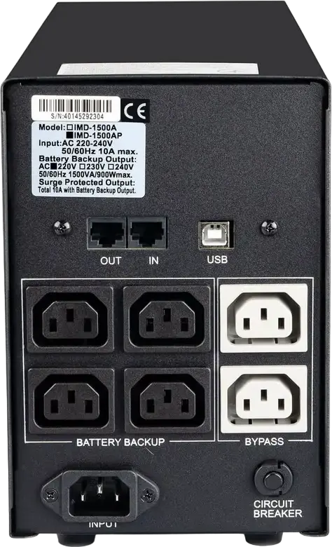 Powercom IMD Line-Interactive UPS Tower, 1500VA, AVR Boost/Buck, LCD Display, 230V Output, Circuit Breaker Protection