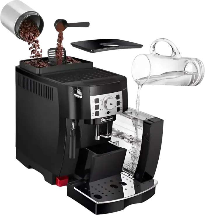 DeLonghi Magnifica S ECAM 22.112 B Automatic Espresso Machine, 15 Bar, 1450W, Integrated Stainless Steel Grinder, Manual Milk Frother, Black