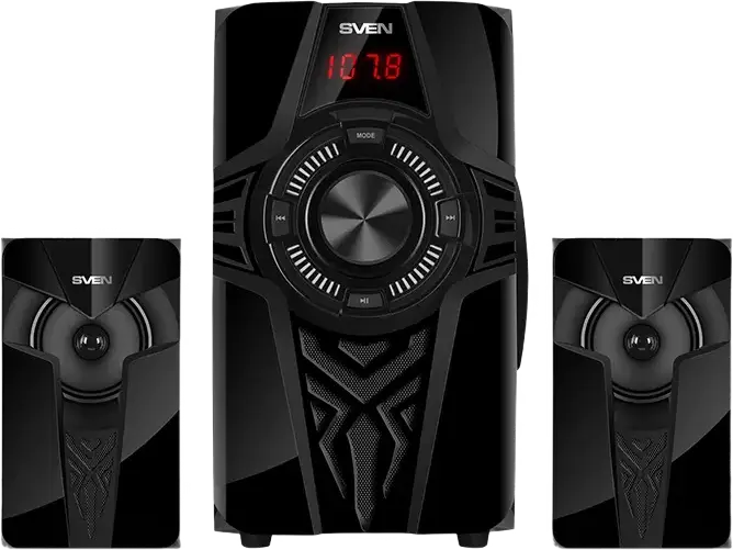 Sistem Difuzoare Multimedia SVEN MS-2070 2.1, 60W RMS, Bluetooth, USB, SD, Radio FM, Iluminare RGB, Corp din MDF, Telecomanda, Negru