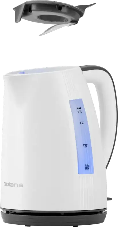 Электрический чайник Polaris PWK 1708C Water Way Pro, 1.7 л, 2200 Вт, пластирный корпус, скрытый нагревательный элемент, белая LED-подсветка, фильтр от накипи