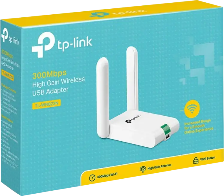 Adaptor Wireless USB TP-Link TL-WN822N 300Mbps Wi-Fi 2.4GHz cu Doua Antene Externe Omnidirectionale 3dBi si Buton WPS