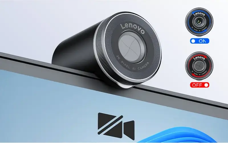 Lenovo QHD Webcam 4XC1Q25245 2K Resolution 30fps AI Auto-focus Adjustable FOV 90/78/65 HDR Noise Cancellation USB-C Microsoft Teams Certified Black