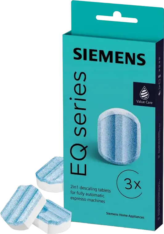 Tablete de detartrare 2in1 Siemens TZ80002B pentru aparate de cafea automate seria EQ, eliminare calcar si protectie aparat