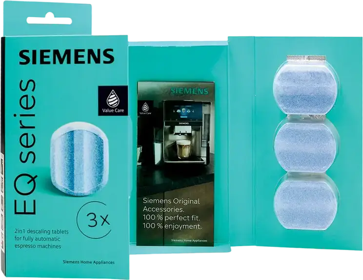 Tablete de detartrare 2in1 Siemens TZ80002B pentru aparate de cafea automate seria EQ, eliminare calcar si protectie aparat