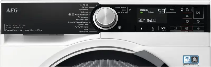 Masina de spalat si uscat AEG LWR85865O Seria 8000 Ruby Ecoline, 8kg Spalat/5kg Uscat, 1600rpm, ProSense, ProSteam, Okomix, UniversalDose, Wi-Fi, Alb