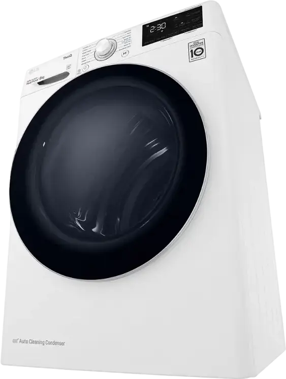 LG RH80V3AV6N Heat Pump Tumble Dryer, 8kg Capacity, Dual Inverter, Energy Class A++, Wi-Fi ThinQ, Auto Cleaning Condenser, White/Black, Front Load