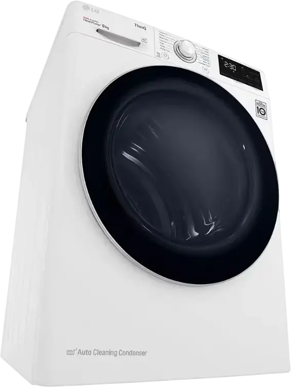LG RH80V3AV6N Heat Pump Tumble Dryer, 8kg Capacity, Dual Inverter, Energy Class A++, Wi-Fi ThinQ, Auto Cleaning Condenser, White/Black, Front Load