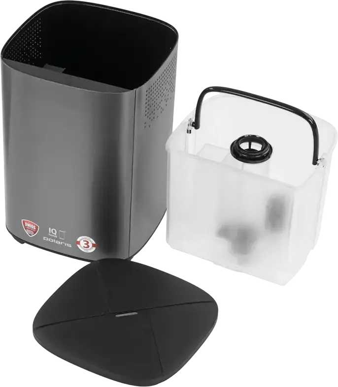 Polaris PUH 0205 WiFi IQ Home Ultrasonic Air Humidifier, 4.5L Tank, Warm Steam, Aromatherapy, 50m2 Coverage, Grey, Touch Control, Remote