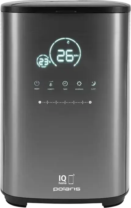 Polaris PUH 0205 WiFi IQ Home Ultrasonic Air Humidifier, 4.5L Tank, Warm Steam, Aromatherapy, 50m2 Coverage, Grey, Touch Control, Remote