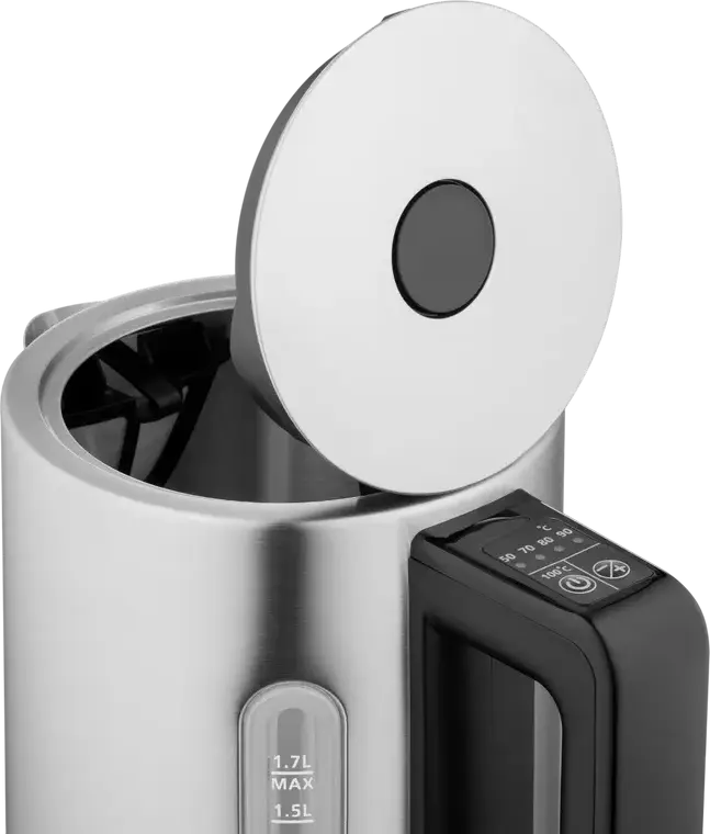 Fierbător electric Ardesto EKL-FD700SS, 1.7L, 2200W, Inox, Control Electronic Temperatura 50-90°C, Controler Strix, Indicator Nivel Apă LED