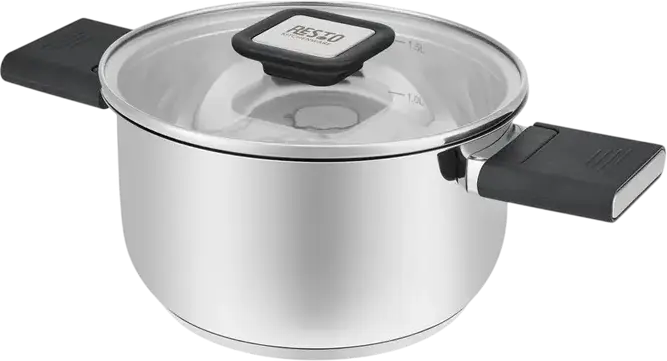 RESTO 92201 Anser Stainless Steel Saucepan with Glass Lid, 1.6L, 16cm, Induction Compatible Professional Cookware, Grey