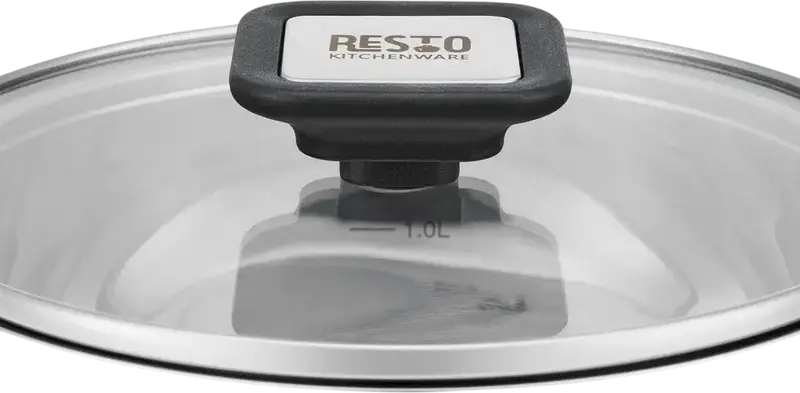 RESTO 92201 Anser Stainless Steel Saucepan with Glass Lid, 1.6L, 16cm, Induction Compatible Professional Cookware, Grey