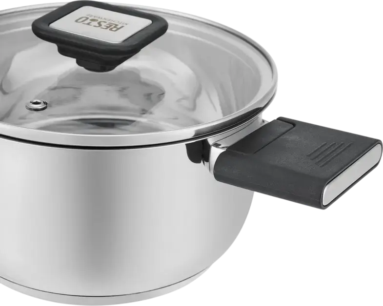 RESTO 92201 Anser Stainless Steel Saucepan with Glass Lid, 1.6L, 16cm, Induction Compatible Professional Cookware, Grey