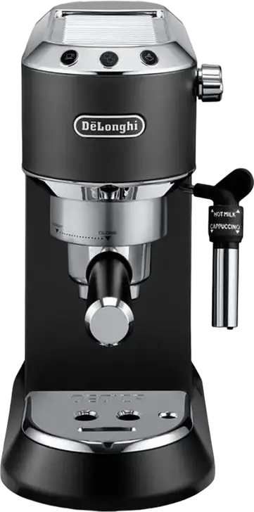 Кофемашина DeLonghi Dedica Pump Espresso, цвет черный, профессиональный насос 15 бар, 1300 Вт, система нагрева Thermoblock, металлический корпус, капучинатор