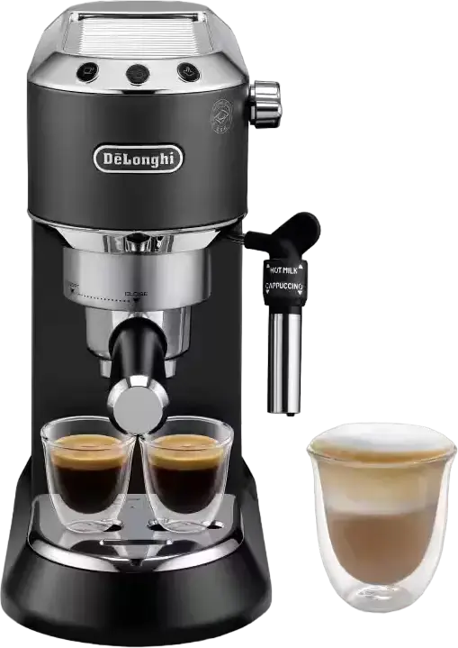 Кофемашина DeLonghi Dedica Pump Espresso, цвет черный, профессиональный насос 15 бар, 1300 Вт, система нагрева Thermoblock, металлический корпус, капучинатор