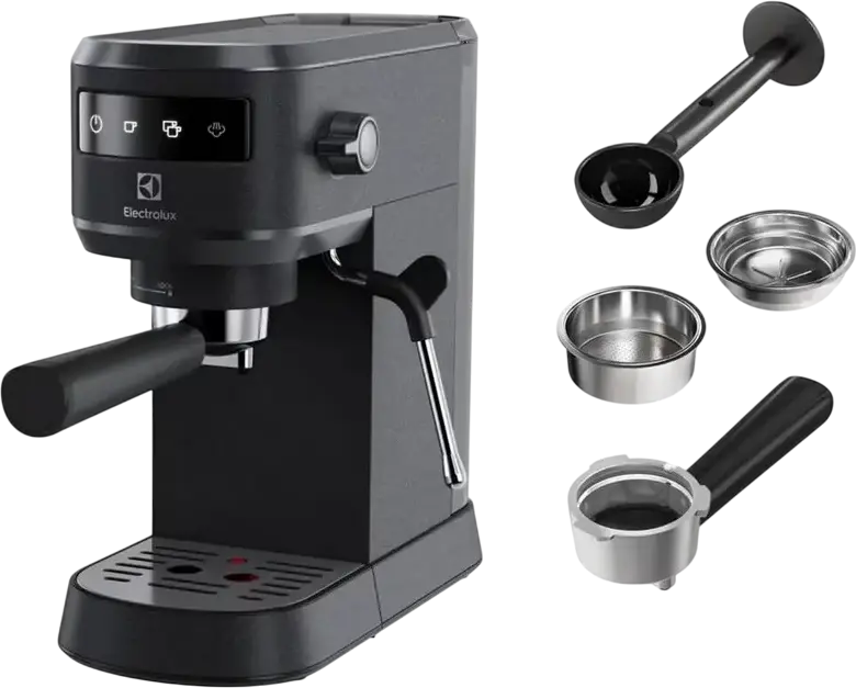 Electrolux E6EC1-6 Manual Espresso Machine 1450W, Black, with Steam Wand for Milk Frothing and Removable Drip Tray