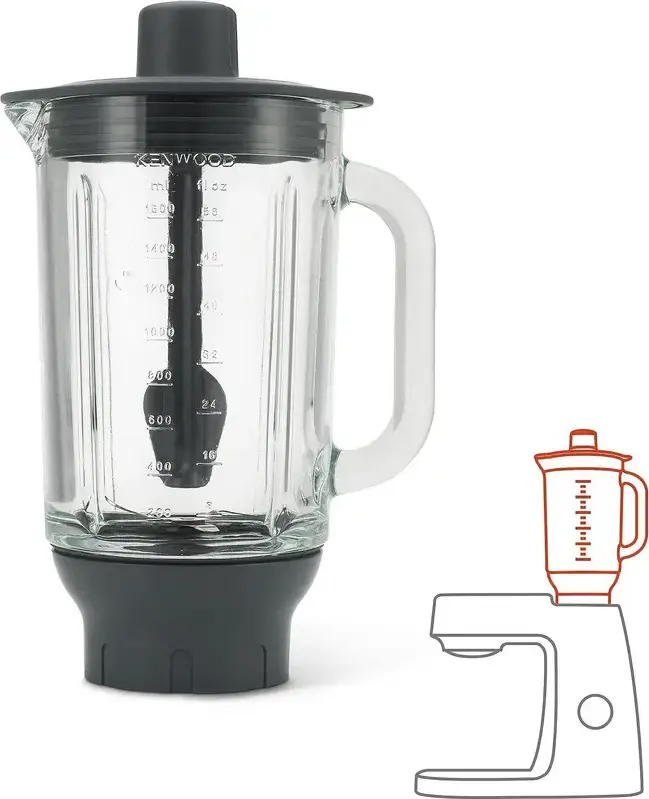 Accesoriu Blender Kenwood KAH359GL pentru Robot de Bucatarie, Vas Sticla Borosilicata ThermoResist 1.7L, Cruntare Gheață, pentru Chef, Major, Titanium