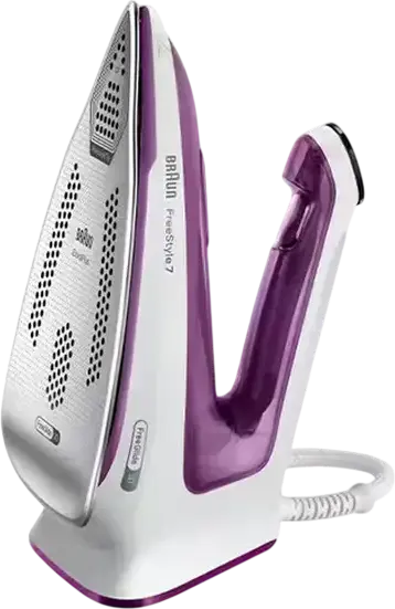 Fier de calcat cu abur Braun FreeStyle 7 FI7215VI, 2000W, Talpa Aluminiu EloxalPlus, Abur Continuu 50g/min, Jet Abur 250g/min, FreeGlide 3D, Violet/Alb