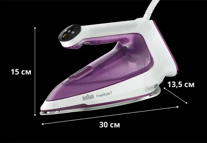 Fier de calcat cu abur Braun FreeStyle 7 FI7215VI, 2000W, Talpa Aluminiu EloxalPlus, Abur Continuu 50g/min, Jet Abur 250g/min, FreeGlide 3D, Violet/Alb