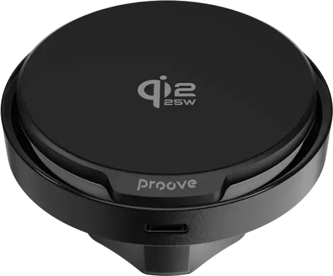 Proove Spark Qi2.2 Wireless Car Phone Holder, 25W Fast Charging, Active Cooling System, Magnetic Ring, Air Vent Mount, USB-C, Black, ABS + PC