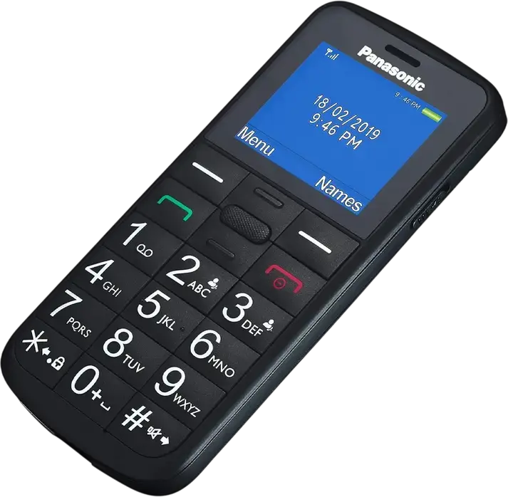 Panasonic KX-TU110 Dual-SIM 2G Feature Phone, 1.77-inch TFT LCD, 1000 mAh Battery, SOS Button, Shock Resistant, Bluetooth, USB Type-C, Black
