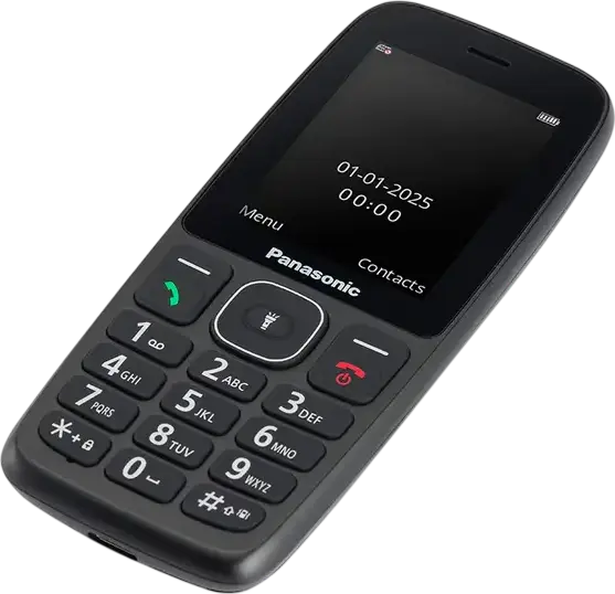 Panasonic KX-TF400 4G VoLTE Feature Phone, 2.4-inch TFT Display, nano-SIM, microSD Slot, 1000mAh Battery, USB-C, Bluetooth 5.0, IP44 Resistant, Black