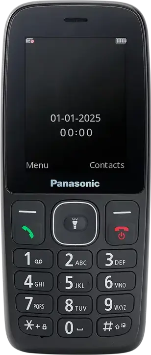 Panasonic KX-TF400 4G VoLTE Feature Phone, 2.4-inch TFT Display, nano-SIM, microSD Slot, 1000mAh Battery, USB-C, Bluetooth 5.0, IP44 Resistant, Black