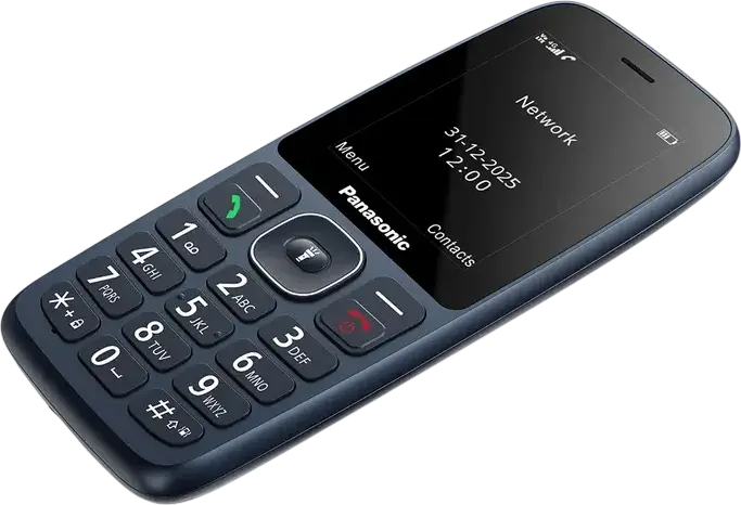 Panasonic KX-TF400 4G VoLTE Feature Phone, 2.4-inch TFT Color Display, nano-SIM, microSD, Bluetooth 5.0, USB Type-C, 1000 mAh Battery, Blue