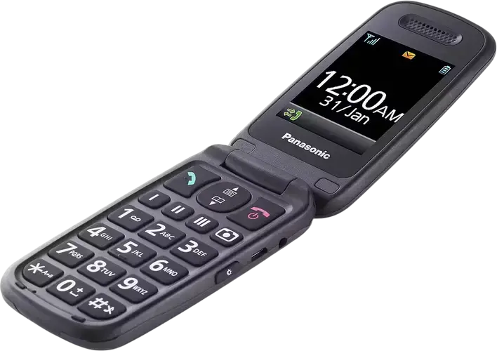 Panasonic KX-TU446 Clamshell Flip Phone, 2.4-inch TFT Display, 2G EDGE, microSD, NFC, Wi-Fi, GPS, MIL-STD-810G Waterproof and Dust-resistant, Grey