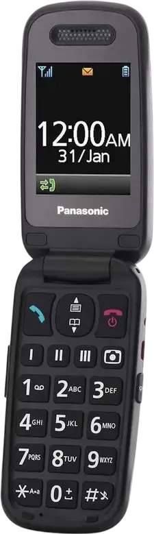 Panasonic KX-TU446 Clamshell Flip Phone, 2.4-inch TFT Display, 2G EDGE, microSD, NFC, Wi-Fi, GPS, MIL-STD-810G Waterproof and Dust-resistant, Grey