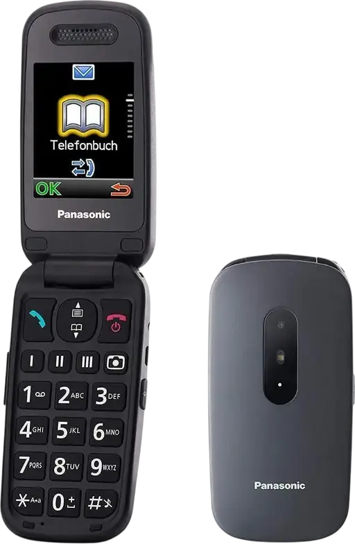 Panasonic KX-TU446 Clamshell Flip Phone, 2.4-inch TFT Display, 2G EDGE, microSD, NFC, Wi-Fi, GPS, MIL-STD-810G Waterproof and Dust-resistant, Grey