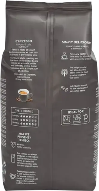 Tchibo Espresso Milano Style Elegant Boabe de Cafea, 1000g, Cafea Aromatica cu Crema Catifelata pentru Aparate de Cafea Automate