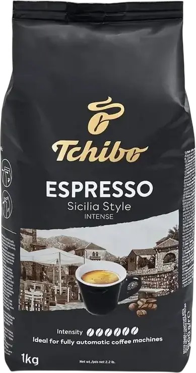 Tchibo Espresso Sicilia Style Intense Whole Coffee Beans, 1kg, Southern Italian Roast, Strong Intensity 6/6 for Automatic Machines
