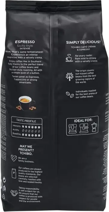 Tchibo Espresso Sicilia Style Intense Whole Coffee Beans, 1kg, Southern Italian Roast, Strong Intensity 6/6 for Automatic Machines