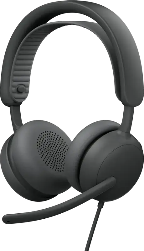 Casca Logitech Zone Wired 2 cu fir, Grafit, ANC Hibrid Adaptiv, Microfoane Duale cu Anulare Zgomot AI, USB-C/USB-A, Drivere 40mm, Certificată Microsoft Teams și Zoom