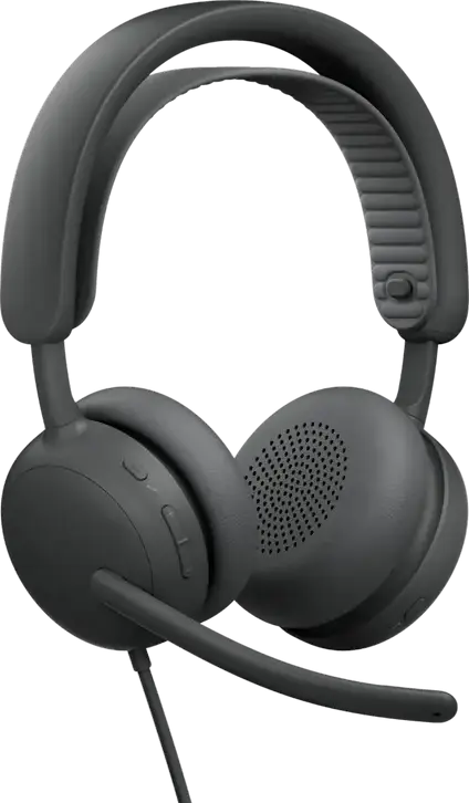 Casca Logitech Zone Wired 2 cu fir, Grafit, ANC Hibrid Adaptiv, Microfoane Duale cu Anulare Zgomot AI, USB-C/USB-A, Drivere 40mm, Certificată Microsoft Teams și Zoom