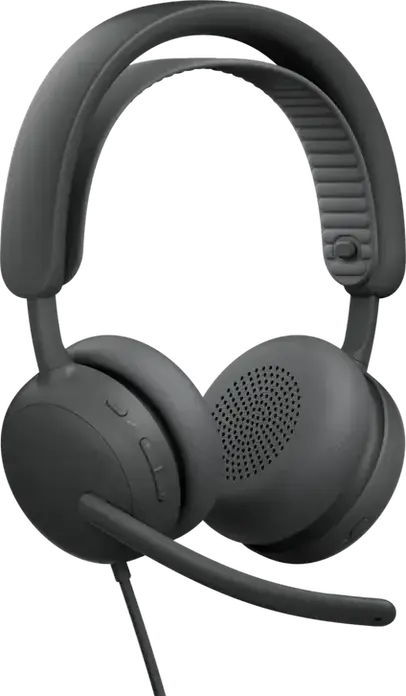 Casca Logitech Zone Wired 2 cu fir, Grafit, ANC Hibrid Adaptiv, Microfoane Duale cu Anulare Zgomot AI, USB-C/USB-A, Drivere 40mm, Certificată Microsoft Teams și Zoom