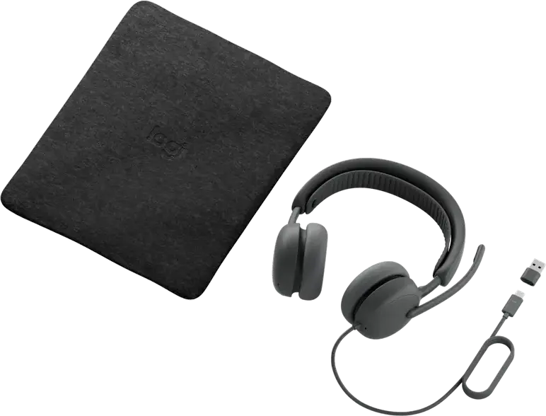 Casca Logitech Zone Wired 2 cu fir, Grafit, ANC Hibrid Adaptiv, Microfoane Duale cu Anulare Zgomot AI, USB-C/USB-A, Drivere 40mm, Certificată Microsoft Teams și Zoom