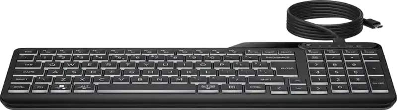 HP 400 Wired USB Keyboard, Plunger Technology, English Layout, Multimedia Fn Keys, Black, 1.5m Cable