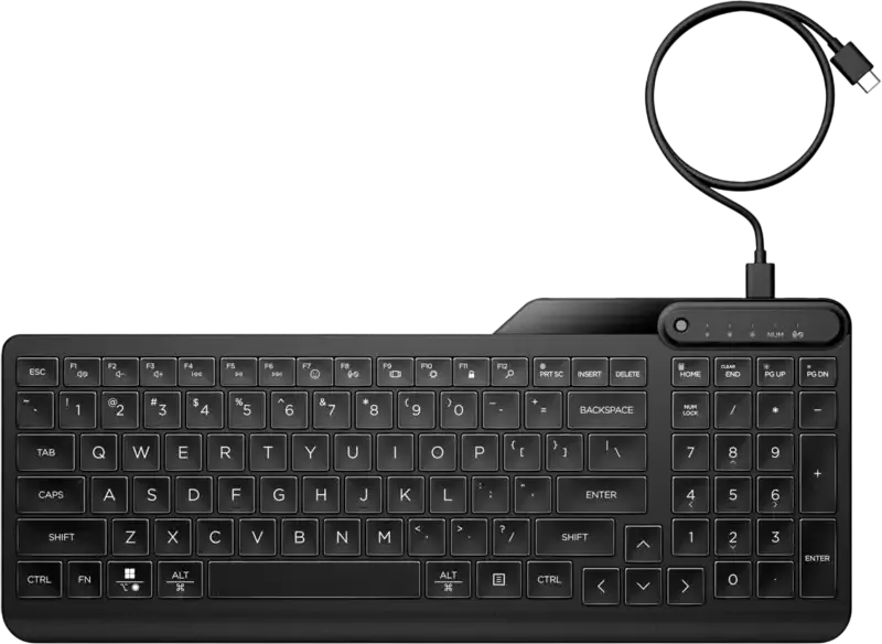 HP 400 Wired USB Keyboard, Plunger Technology, English Layout, Multimedia Fn Keys, Black, 1.5m Cable