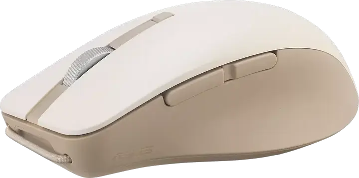 Mouse Wireless ASUS SmartO MD200, Bej, Bluetooth și RF 2.4GHz, Senzor Optic 4200 dpi, 6 Butone Programabile, Glide-uri 100% PTFE, Silent Plus, Windows 11/10